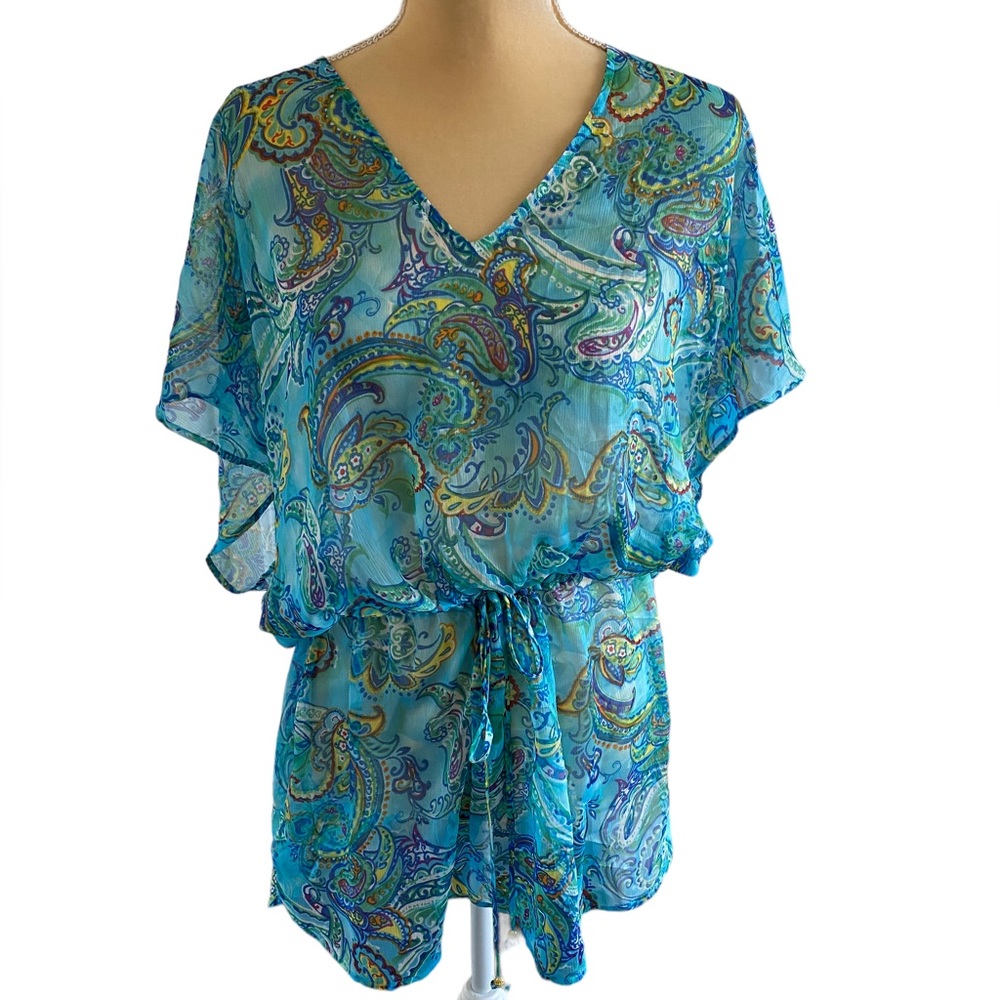 LAUREN RALPH LAUREN Women’s Multi Colored Sheer Swim Cover Up